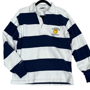 Barbarian Striped Rugby Shirt Mens Small Blue White Blokecore Varsity Co. Logo